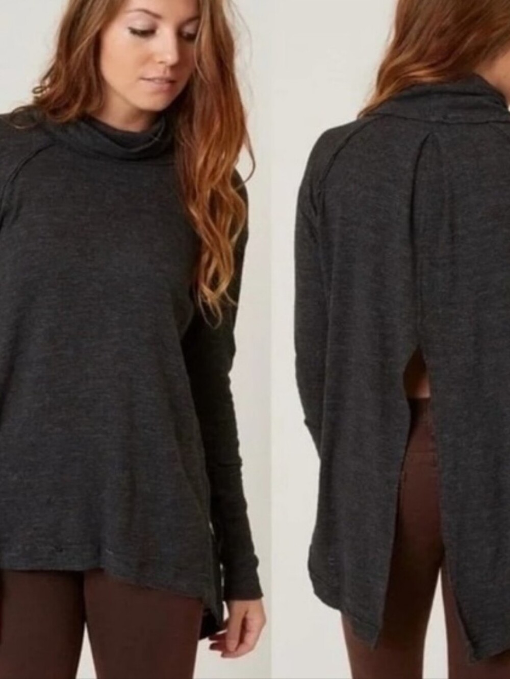 We The Free Split Back Charcoal Turtleneck Sweater